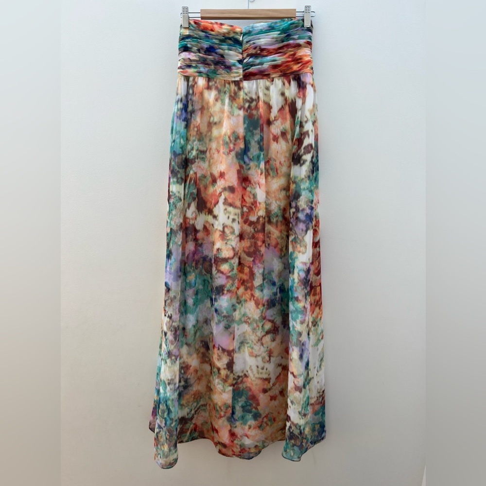 Aidan Maddox Strapless Sweetheart Pleated Watercolor Chiffon Dress Gown Formal 8 - Picture 9 of 16